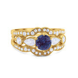 Three Piece Round Natural Stone Cocktail Ring