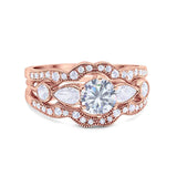 Three Piece Round Natural Stone Cocktail Ring