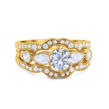 Three Piece Round Natural Stone Cocktail Ring