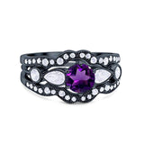 Three Piece Round Natural Stone Cocktail Ring
