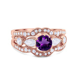 Three Piece Round Natural Stone Cocktail Ring