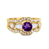 Three Piece Round Natural Stone Cocktail Ring