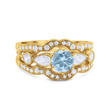 Three Piece Round Natural Stone Cocktail Ring