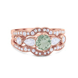 Three Piece Round Natural Stone Cocktail Ring