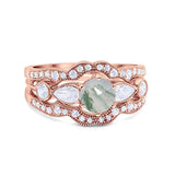 Three Piece Round Natural Stone Cocktail Ring
