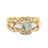 Three Piece Round Natural Stone Cocktail Ring
