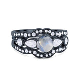 Three Piece Round Natural Stone Cocktail Ring
