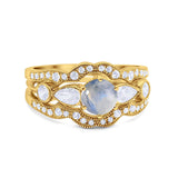 Three Piece Round Natural Stone Cocktail Ring