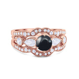 Three Piece Round Natural Stone Cocktail Ring