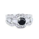 Three Piece Round Natural Stone Cocktail Ring