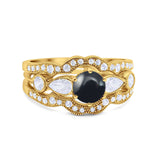 Three Piece Round Natural Stone Cocktail Ring