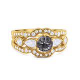 Three Piece Round Natural Stone Cocktail Ring
