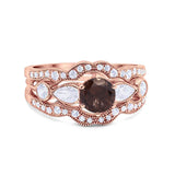 Three Piece Round Natural Stone Cocktail Ring