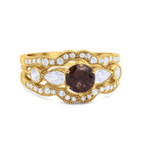 Three Piece Round Natural Stone Cocktail Ring