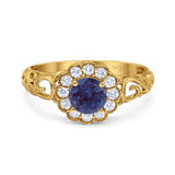 Vintage Style Round Natural Stone Flower Ring