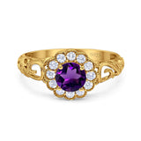 Vintage Style Round Natural Stone Flower Ring