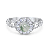 Vintage Style Round Natural Stone Flower Ring