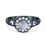 Vintage Style Round Natural Stone Flower Ring