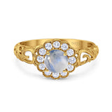 Vintage Style Round Natural Stone Flower Ring
