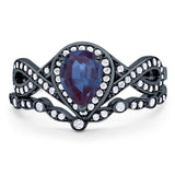 Two Piece Pear Natural Stone Bridal Ring