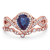 Two Piece Pear Natural Stone Bridal Ring