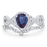 Two Piece Pear Natural Stone Bridal Ring