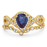 Two Piece Pear Natural Stone Bridal Ring