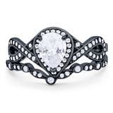 Two Piece Pear Natural Stone Bridal Ring