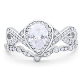 Two Piece Pear Natural Stone Bridal Ring