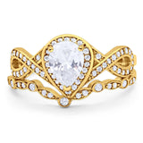 Two Piece Pear Natural Stone Bridal Ring