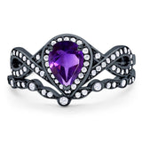 Two Piece Pear Natural Stone Bridal Ring