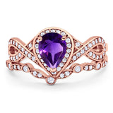 Two Piece Pear Natural Stone Bridal Ring