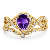 Two Piece Pear Natural Stone Bridal Ring