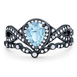 Two Piece Pear Natural Stone Bridal Ring