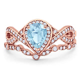 Two Piece Pear Natural Stone Bridal Ring