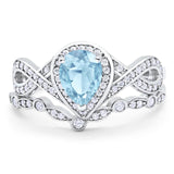 Two Piece Pear Natural Stone Bridal Ring