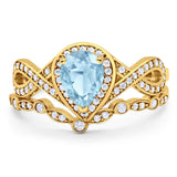 Two Piece Pear Natural Stone Bridal Ring