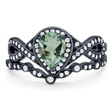 Two Piece Pear Natural Stone Bridal Ring