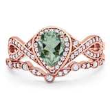 Two Piece Pear Natural Stone Bridal Ring