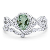 Two Piece Pear Natural Stone Bridal Ring