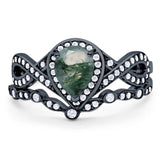 Two Piece Pear Natural Stone Bridal Ring