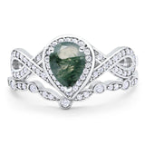 Two Piece Pear Natural Stone Bridal Ring