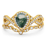Two Piece Pear Natural Stone Bridal Ring