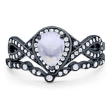 Two Piece Pear Natural Stone Bridal Ring