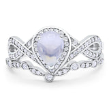 Two Piece Pear Natural Stone Bridal Ring