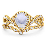 Two Piece Pear Natural Stone Bridal Ring