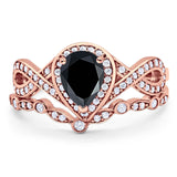 Two Piece Pear Natural Stone Bridal Ring
