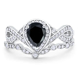 Two Piece Pear Natural Stone Bridal Ring