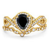 Two Piece Pear Natural Stone Bridal Ring