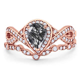 Two Piece Pear Natural Stone Bridal Ring